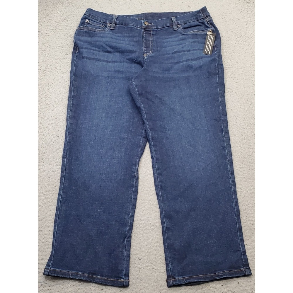 D&Co. Jeans Womens Petite 16 Blue Denim Dark Wash Whiskered Comfort Straight Leg